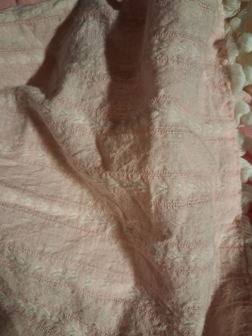 Levtex Soft Blush Pink Textured Crib Skirt with Tassel Trim Dust Ruffle